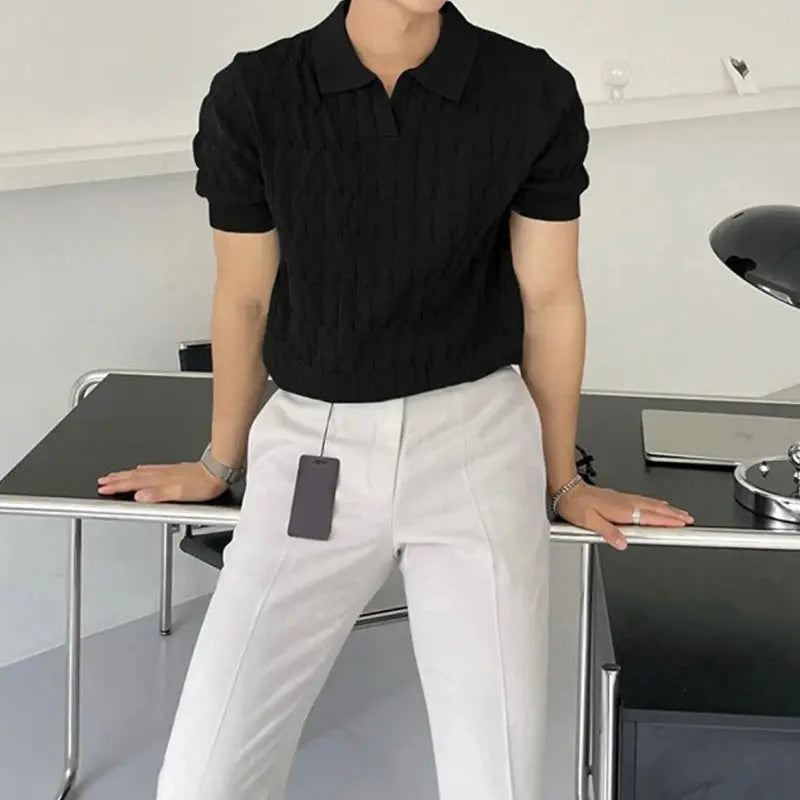 Henrik | Men’s Textured Knit Polo – Refined Casual Essential for Everyday Wear